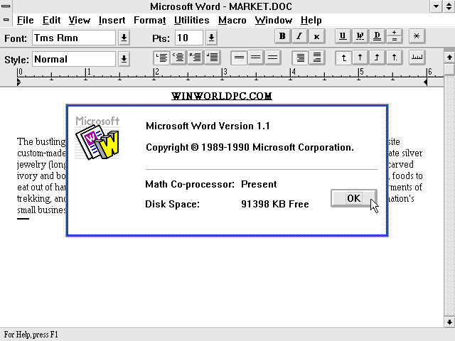 Microsoft Word 1.1 for OS2 - About